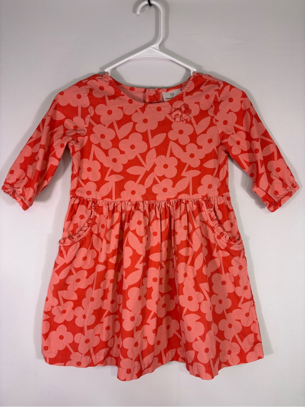 Hanna Andersson Floral Corduroy Dress Pink Orange Size 120 Girls 6 7
